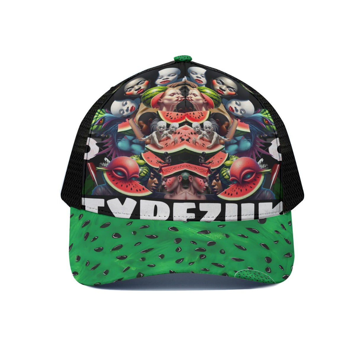 Unisex Watermelon Trucker Hat With Black Half-mesh