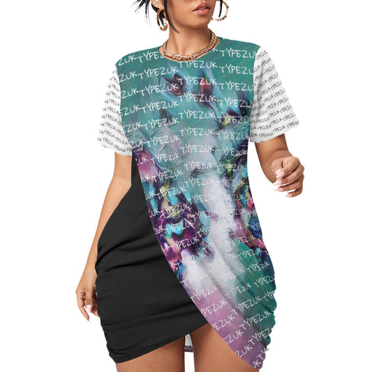 Typezuk Women’s Stacked Hem Dress With Short Sleeve（Plus Size）