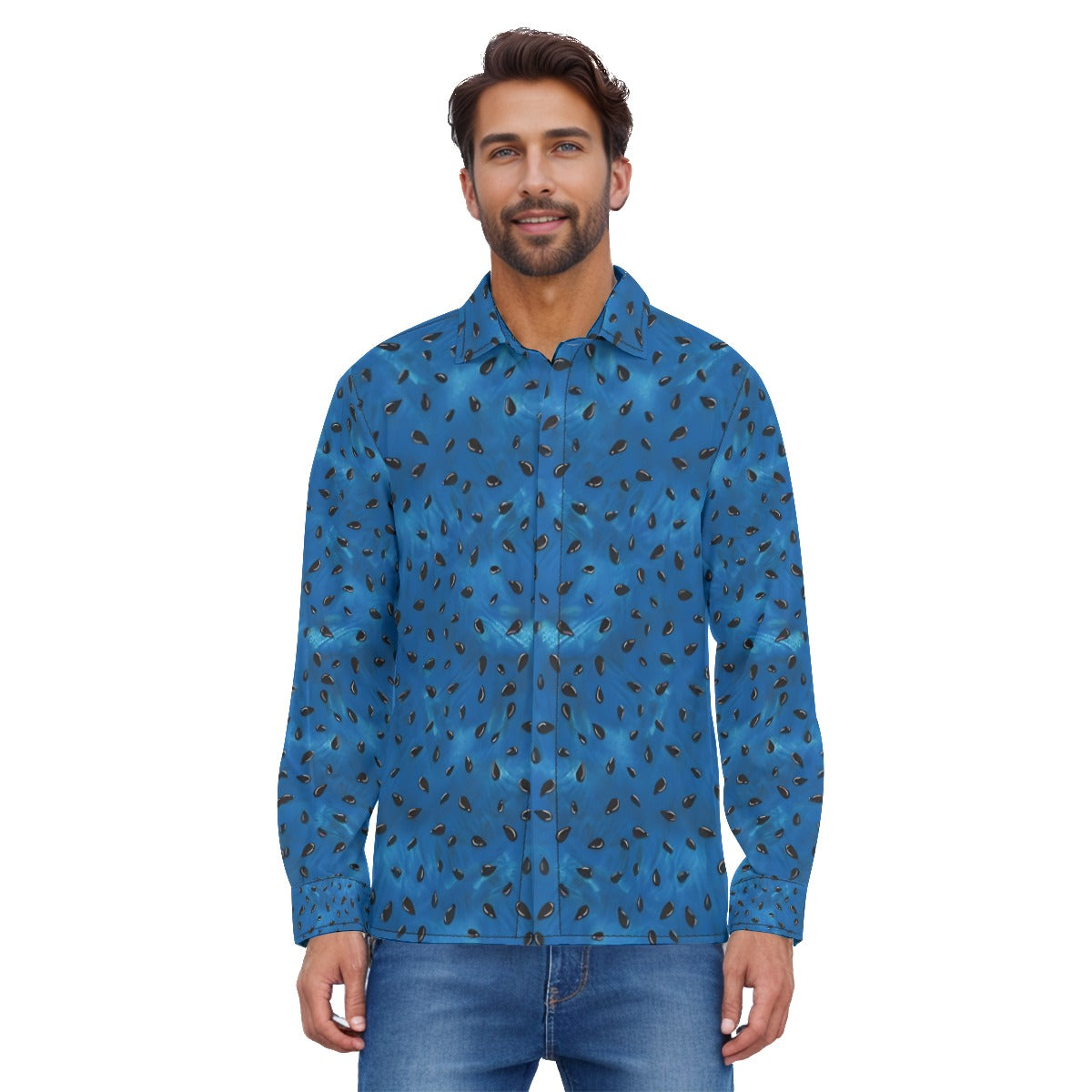 Watermelon  Men's Lapel Collar Shirt With Concealed Placket