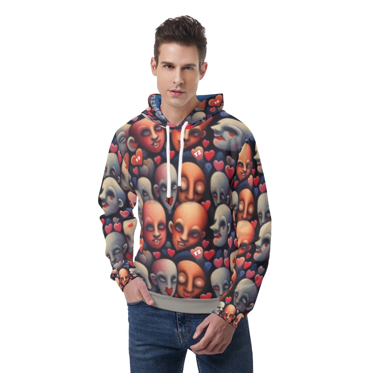 Typezuk Heart Heads Men's Thicken Pullover Hoodie With Inner Hood