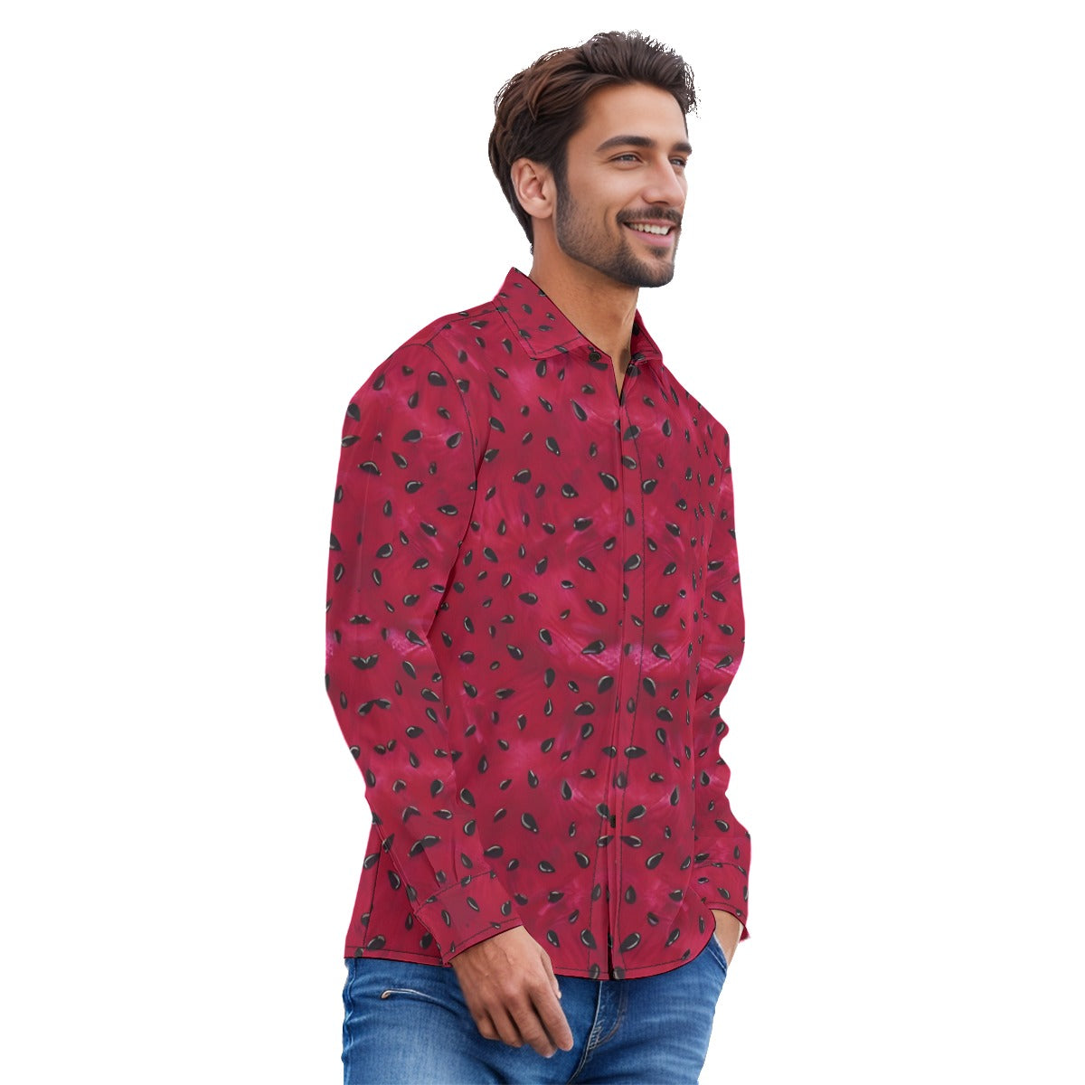 Watermelon Men's Lapel Collar Shirt With Concealed Placket