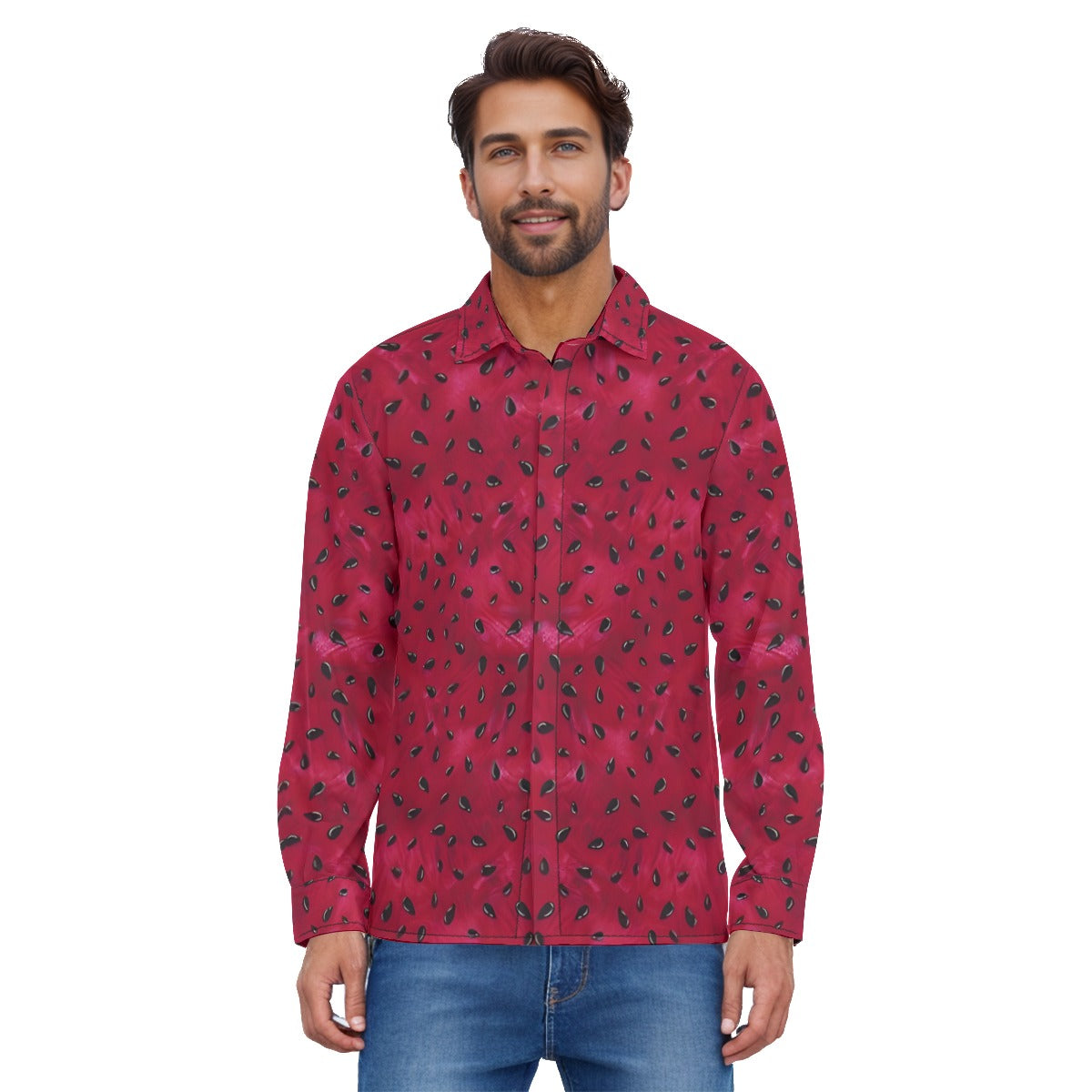 Watermelon Men's Lapel Collar Shirt With Concealed Placket