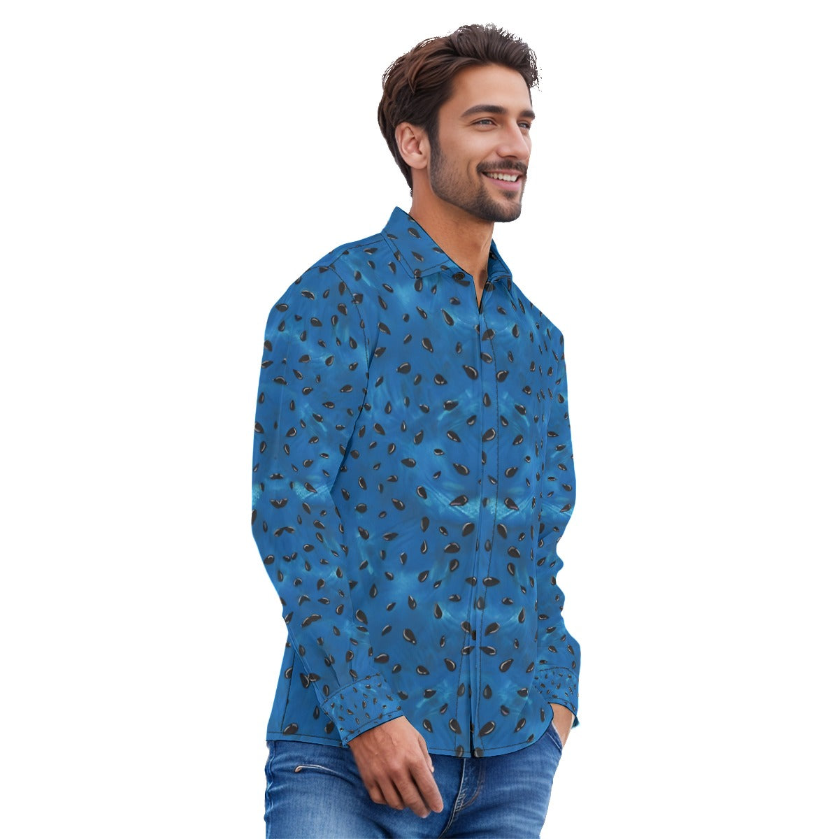 Watermelon  Men's Lapel Collar Shirt With Concealed Placket