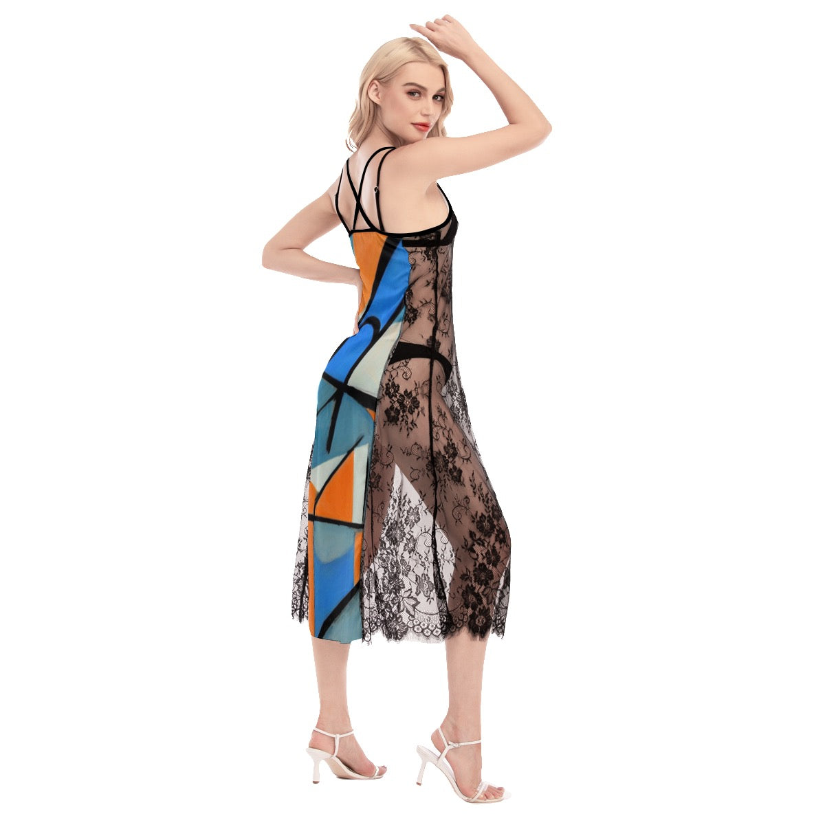 All-Over Print Women's Lace Cami Cross Back Dress