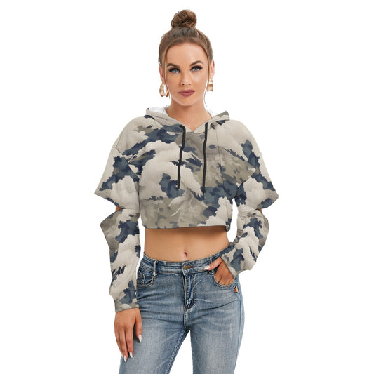 All-Over Print Women's Heavy Fleece Hoodie With Hollow Out Sleeve