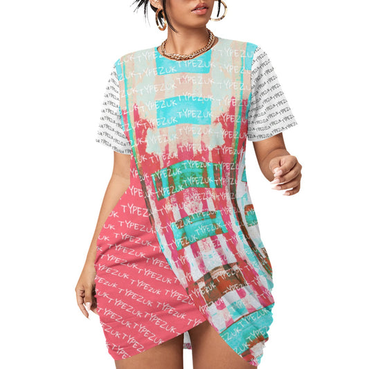 Typezuk Women’s Stacked Hem Dress With Short Sleeve（Plus Size）