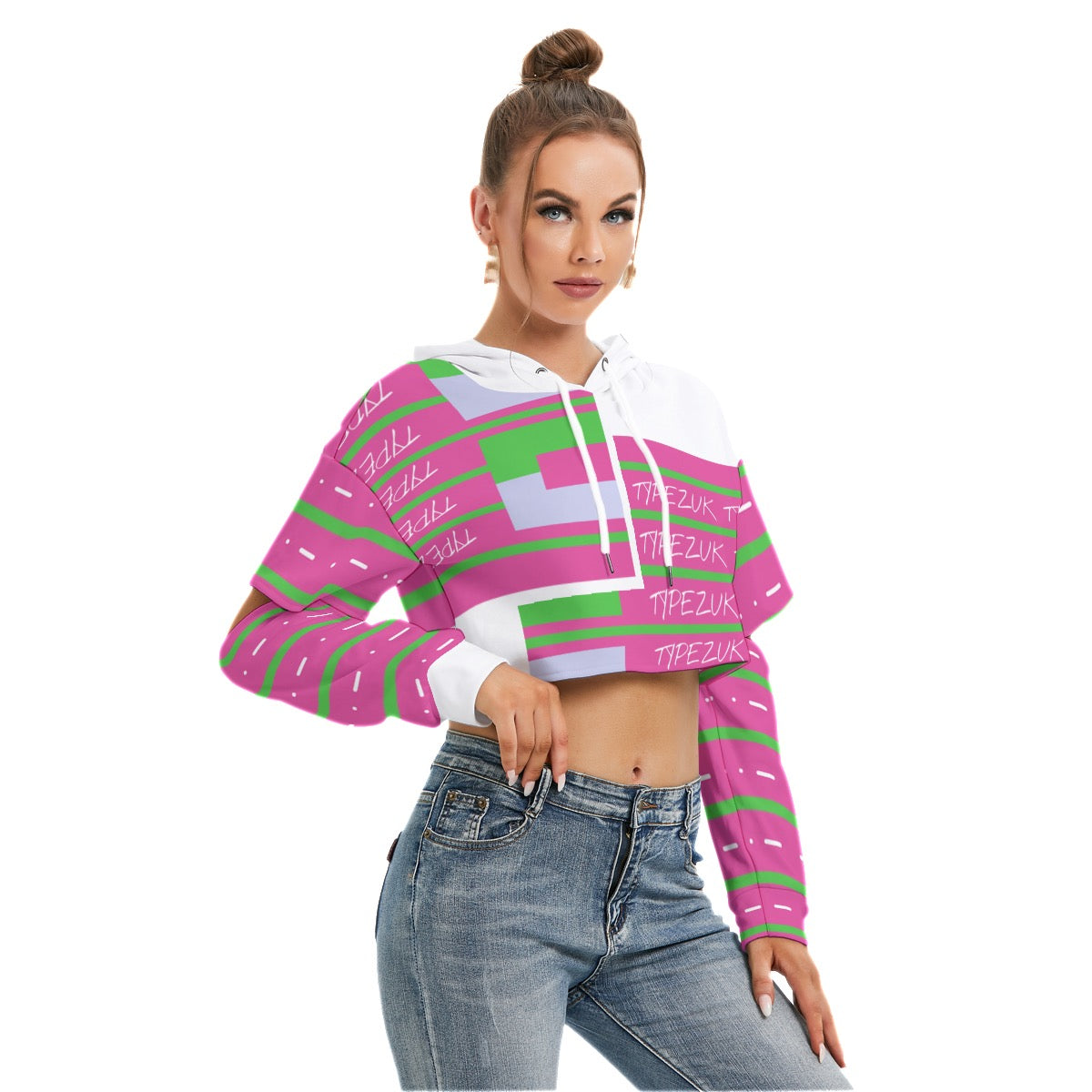 All-Over Print Women's Heavy Fleece Hoodie With Hollow Out Sleeve