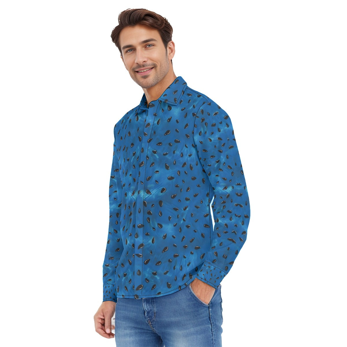 Watermelon  Men's Lapel Collar Shirt With Concealed Placket