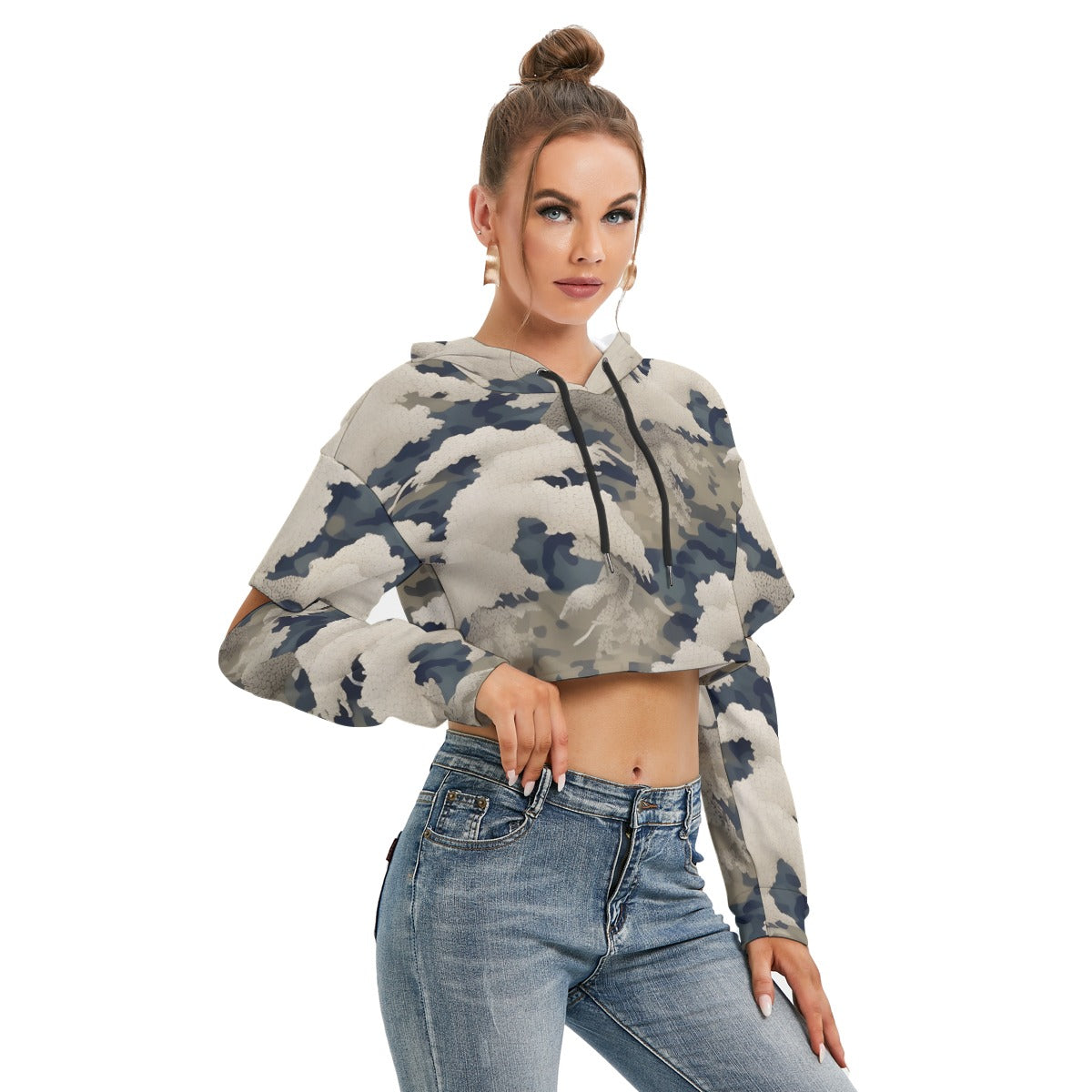 All-Over Print Women's Heavy Fleece Hoodie With Hollow Out Sleeve