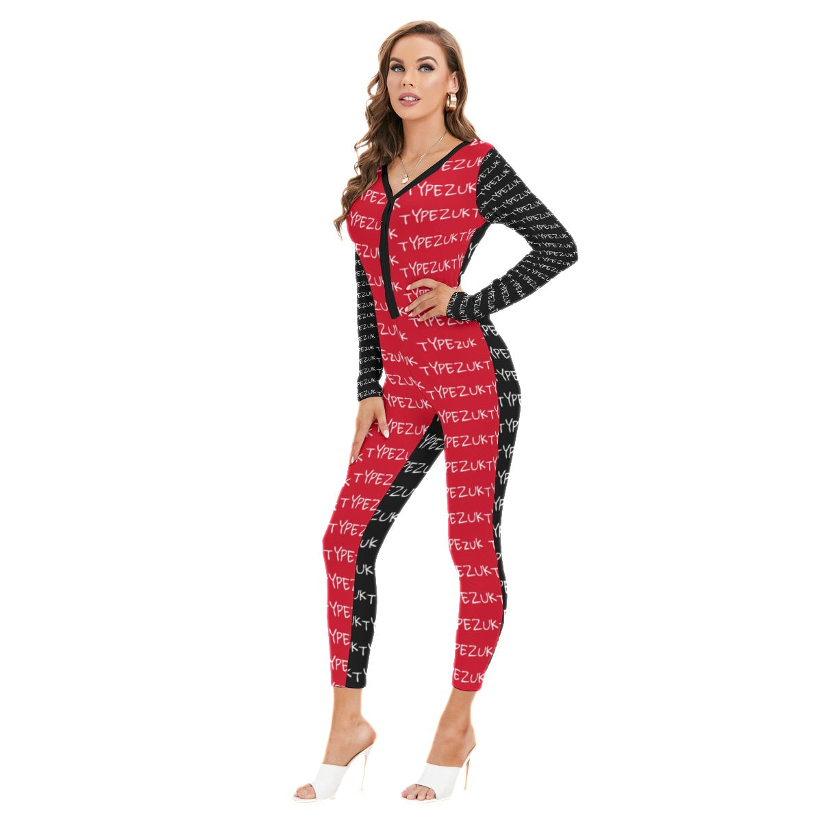 All-Over Print Women's Plunging Neck Jumpsuit
