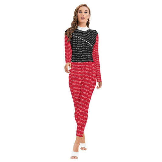 All-Over Print Women's Long-sleeved High-neck Jumpsuit With Zipper