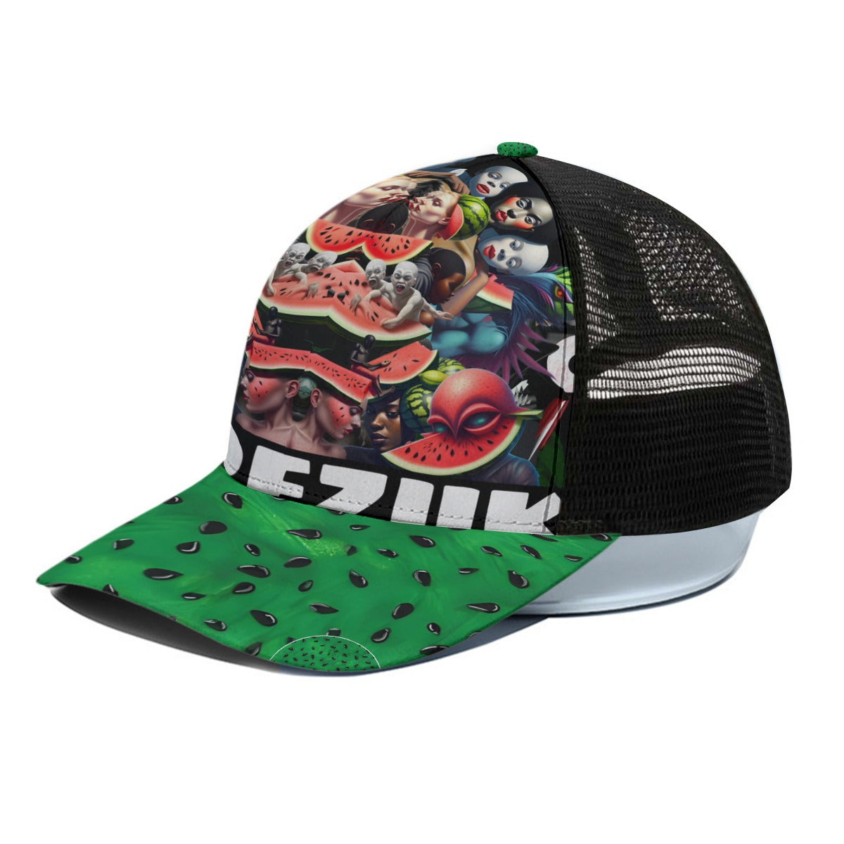 Unisex Watermelon Trucker Hat With Black Half-mesh