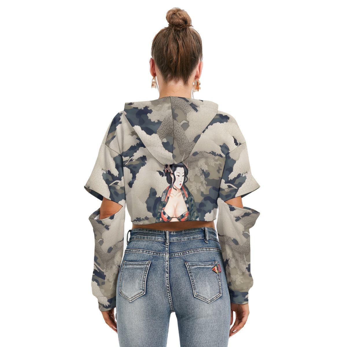 All-Over Print Women's Heavy Fleece Hoodie With Hollow Out Sleeve