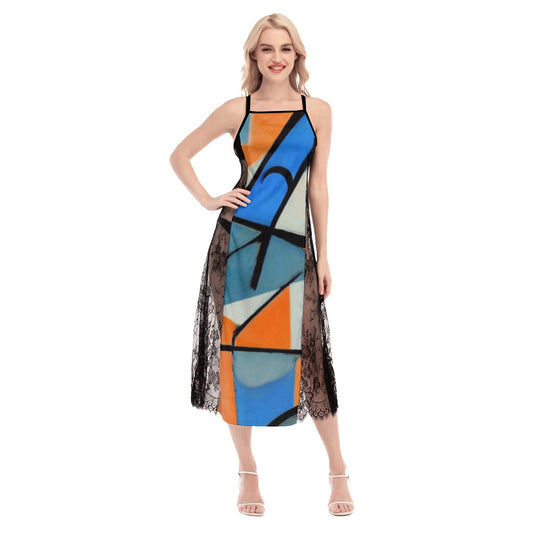 All-Over Print Women's Lace Cami Cross Back Dress