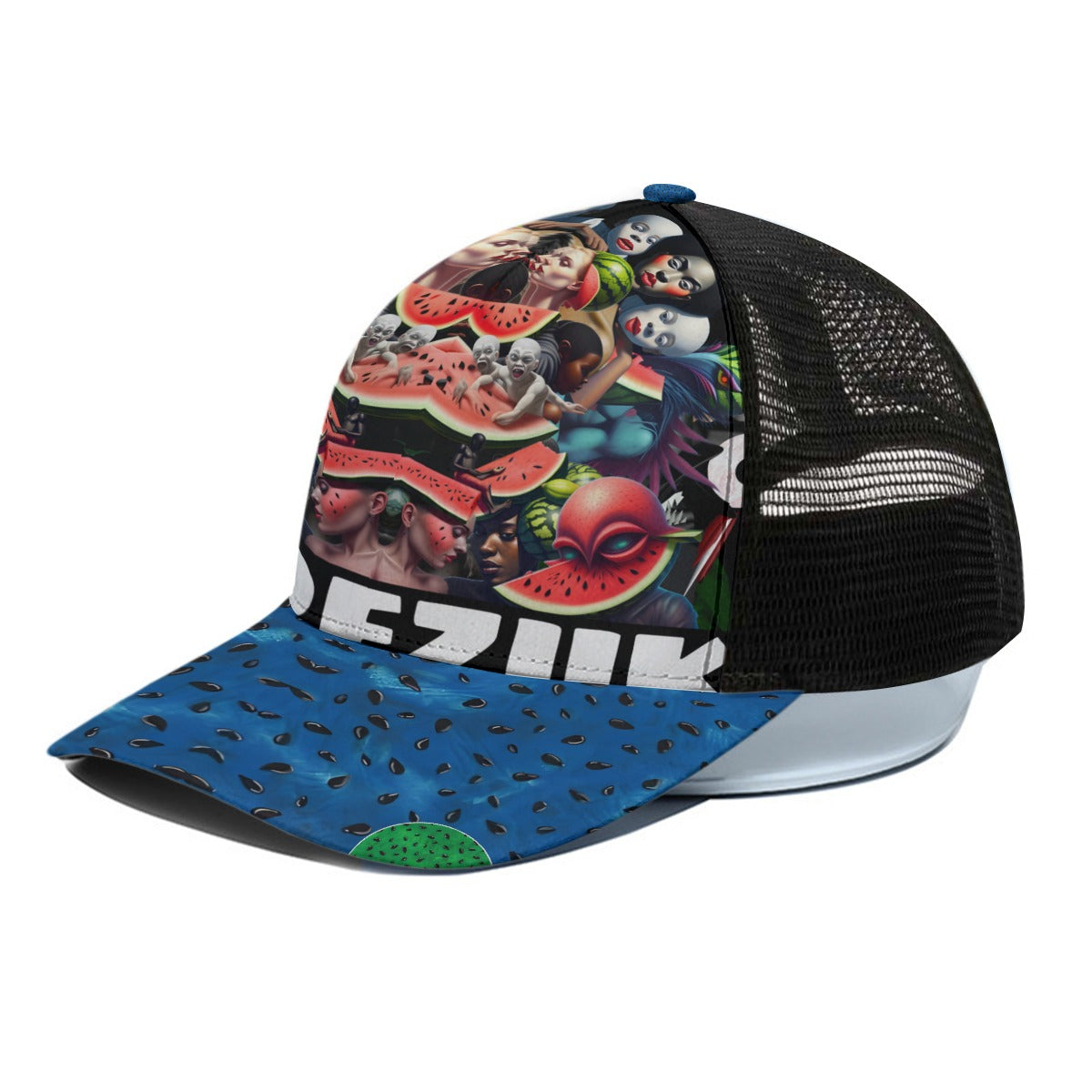 Unisex Watermelon Trucker Hat With Black Half-mesh