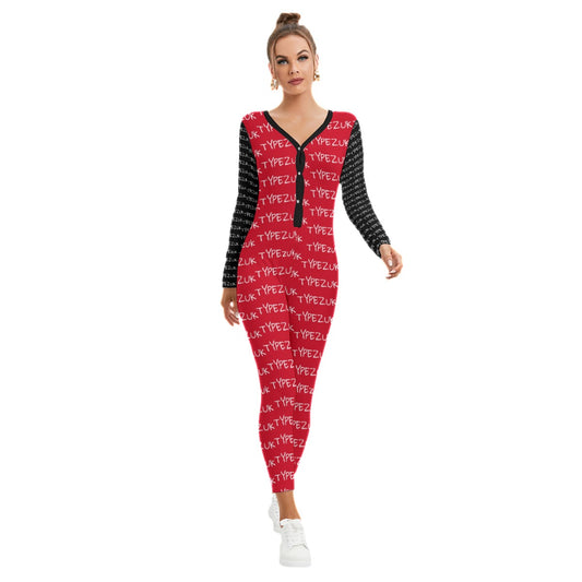 All-Over Print Women's Plunging Neck Jumpsuit