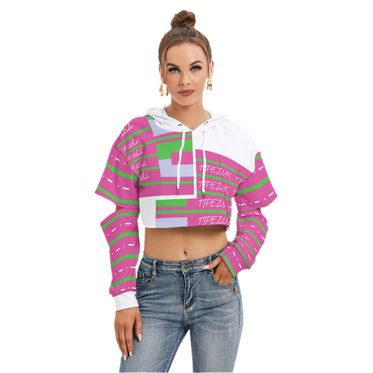 All-Over Print Women's Heavy Fleece Hoodie With Hollow Out Sleeve