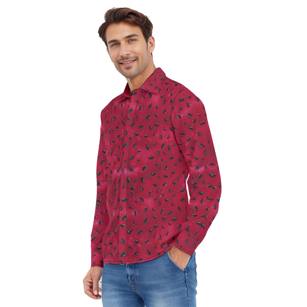 Watermelon Men's Lapel Collar Shirt With Concealed Placket